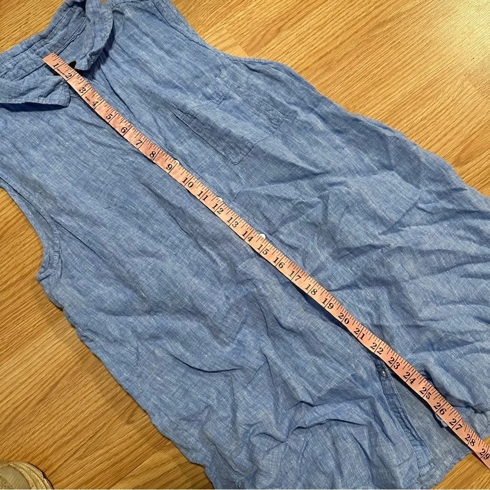 Jones & co 100% linen sleeveless blue casual baggy button down shirt size medium